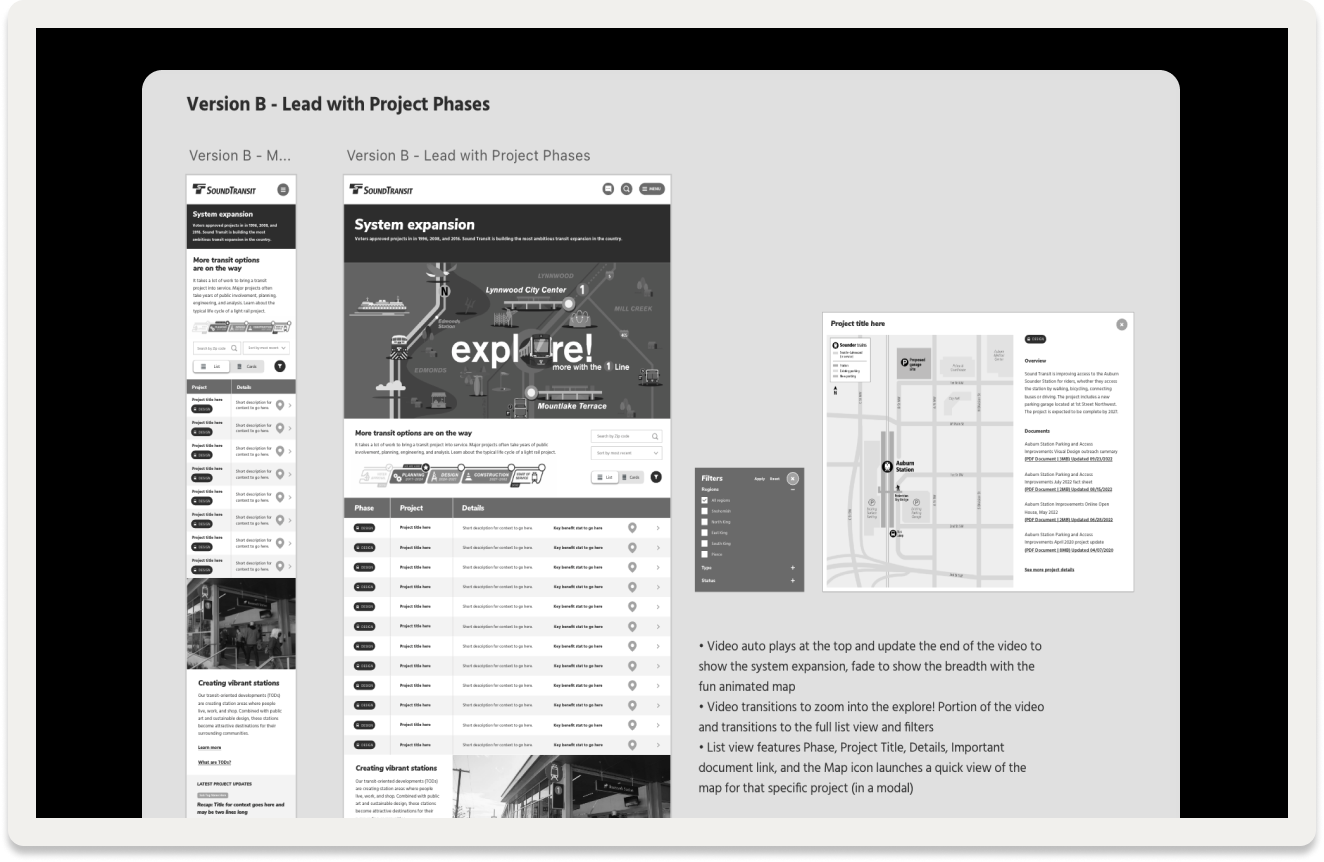 Mobile and desktop design examples of the Sound Transit website
